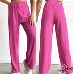 Ženske roze široke pantalone od rebrastog pamuka moderne i lagane