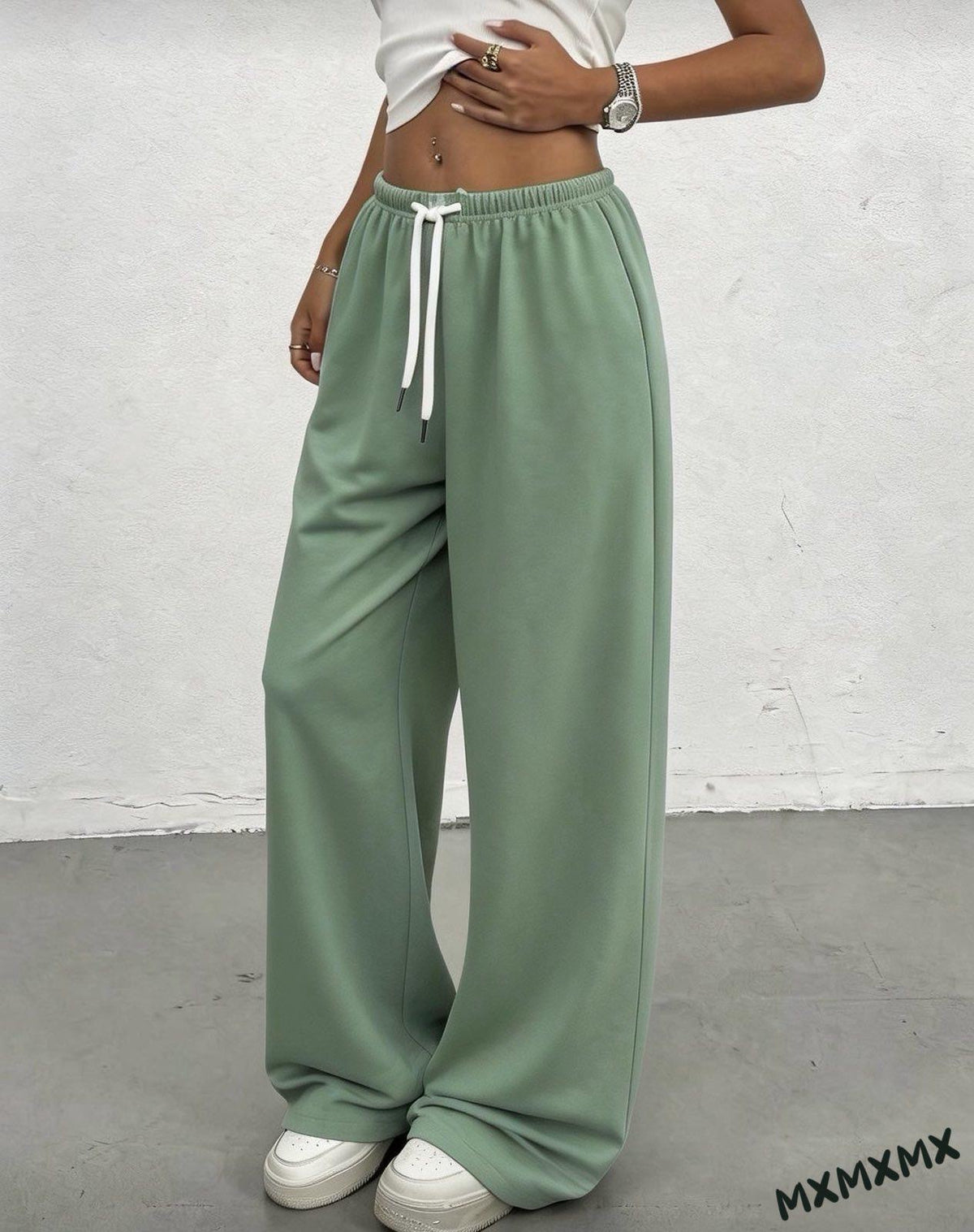 Ženske pamučne široke pantalone – udobne trenerka pantalone visokog struka