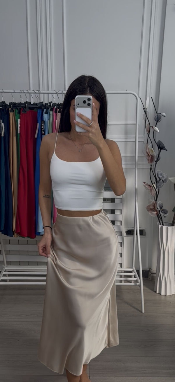 Ženska satenska midi suknja – elegantna slip suknja