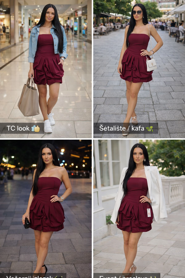 Elegantna bordo haljina – glam model bez rukava za večernje izlaske
