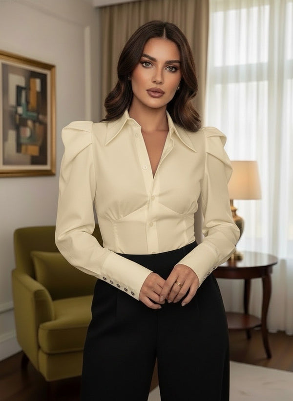 Elegantna ženska košulja sa puf rukavima – savršen izbor za poslovni i chic stil