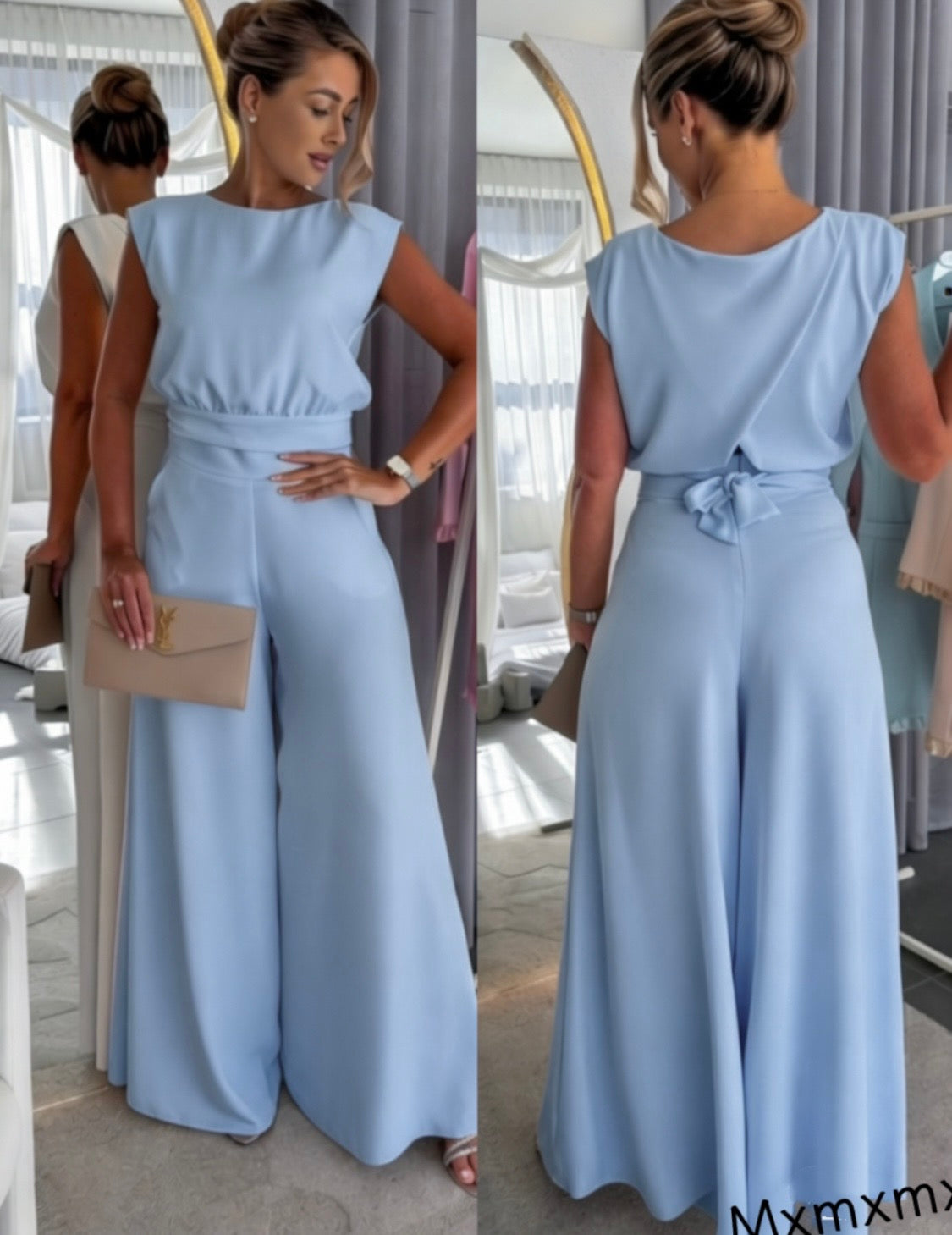 Trendi dvodelni komplet – asimetrični top i wide leg pantalone